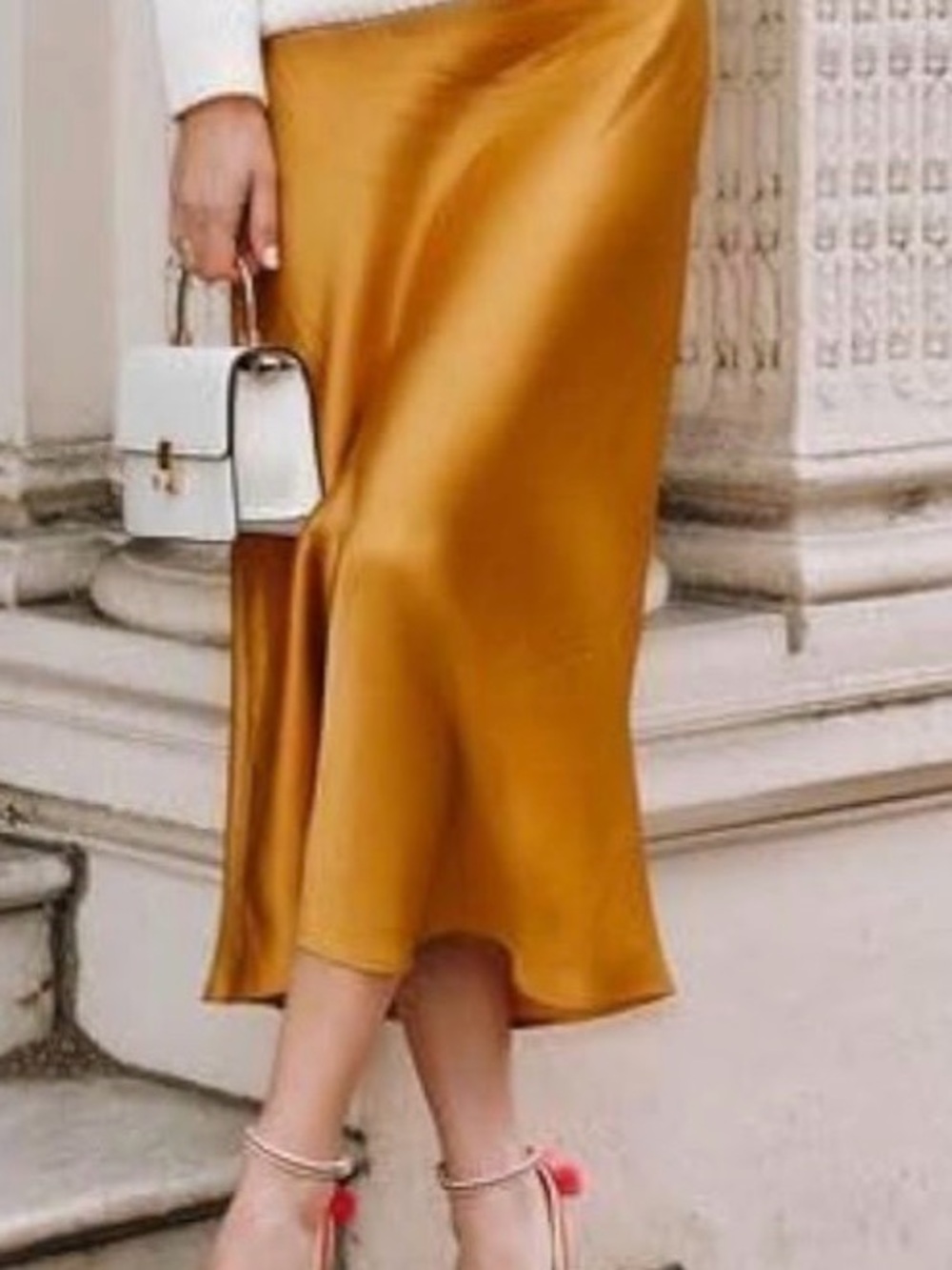 Satin Bias Midi Skirt in Mustard/Gold sz M never worn!